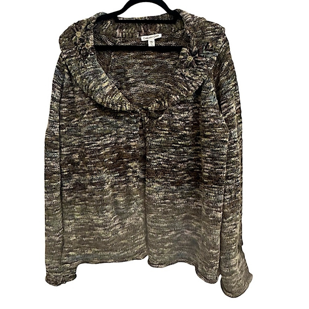 Coldwater Creek Knit Cardigan Sweater with Floral Appliqué in women’s Large